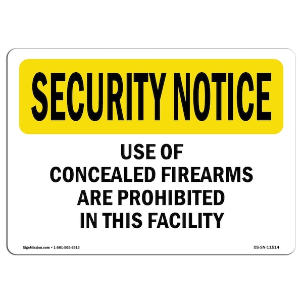 OSHA Security Sign, 3.5" Height, 5" Width, Concealed Firearms Prohibited, Landscape, 10PK